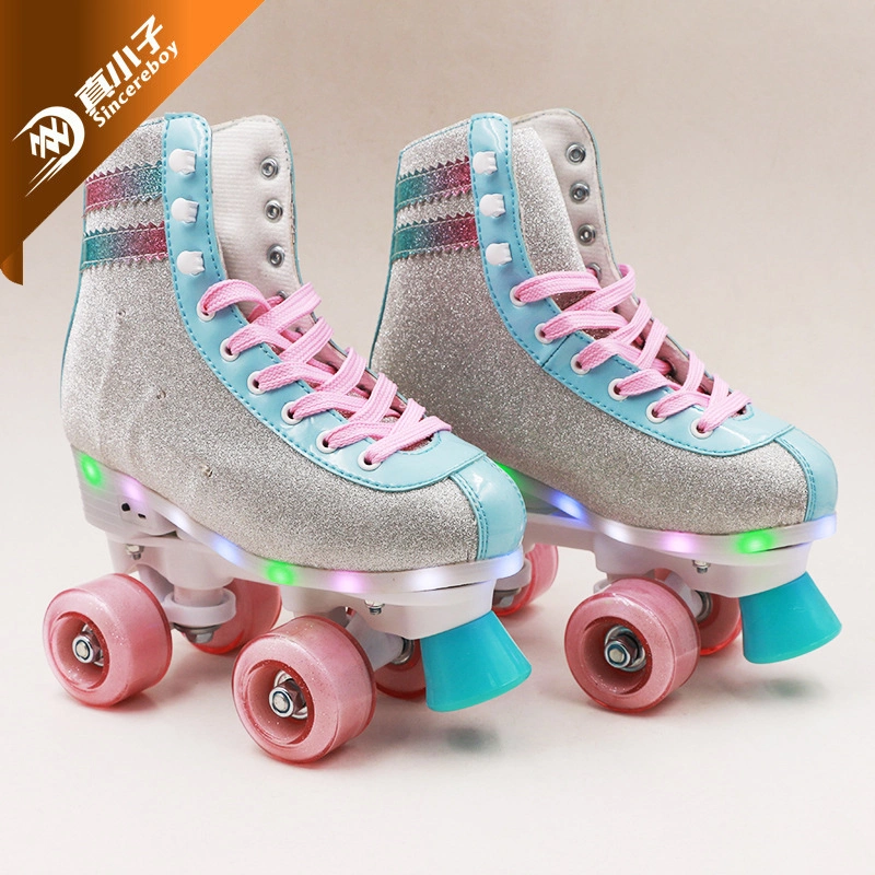 2022 Factory Hot Sale High quality/High cost performance  Two-Row Glitter Flashing Roller Quad Skates Unisex Wheel Skating Shoes for Woman and Man