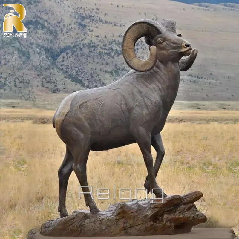 Outdoor Kupfer Ziege Tier Skulptur Lebensgröße Bronze Bighorn Schaf Statue