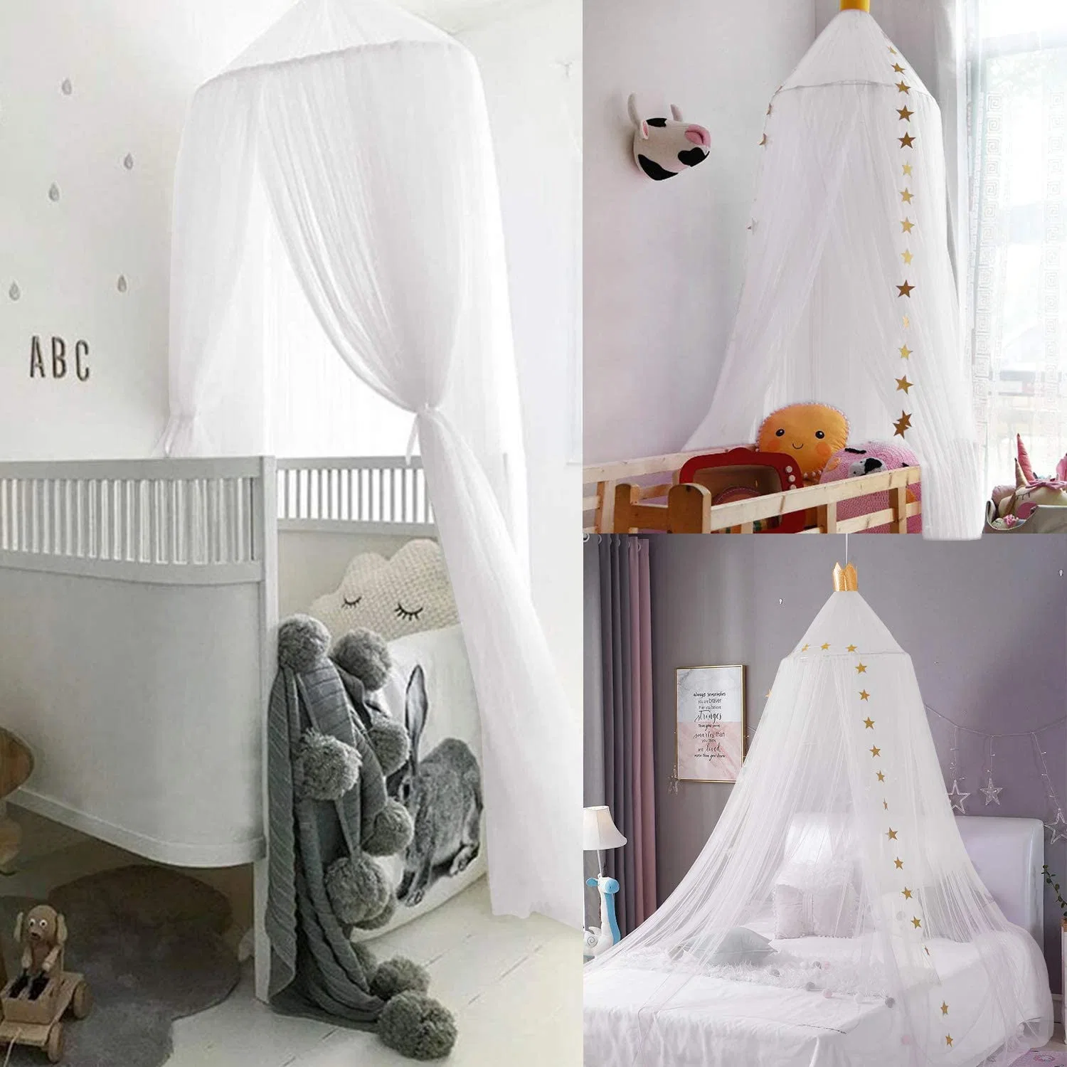 Twinkle Star Bed Canopy with Star String Lights, Bed Netting Canopy Curtains Canopy for Baby