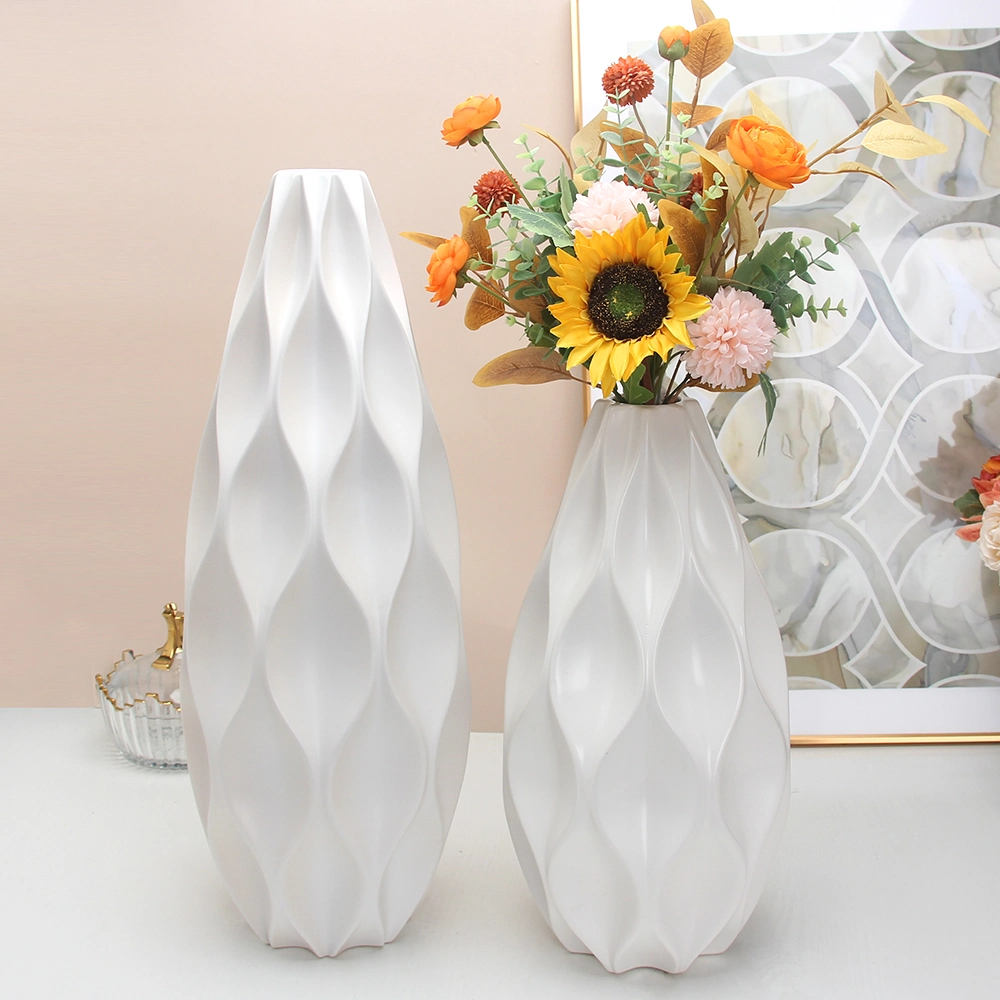 V081 Nordic White Ceramic Aesthetic Flower Vase Sets Wedding Decor Accessories Porcelain Large Table Vase for Hotel