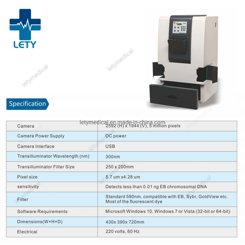 Laboratorio de alta calidad Sistema de imágenes de gel de electroforesis en gel de analizador de imágenes de gel