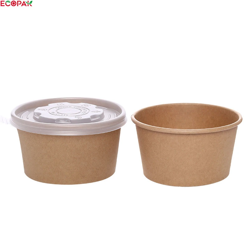 Disposable Take Away Lunch Box Kraft Paper Salad Bowl with Pet Lid