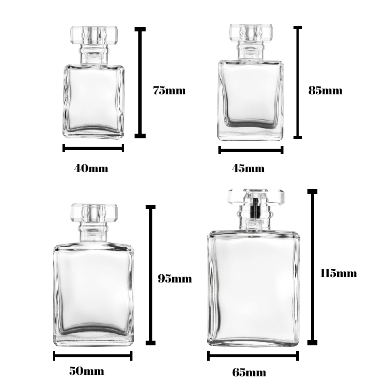 Factory 20ml 30ml 50ml 100ml Square Fragrance Cosmetics Packaging Spray Glass Perfume Bottle for Women