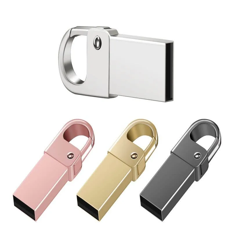 محركات أقراص USB محمولة معدنية 2.0 ذاكرة USB Stick مقاومة للماء مع حلقة المفاتيح