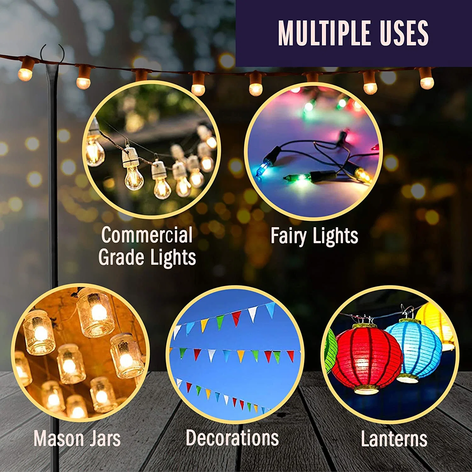 String Light Poles Stainless Steel Light Pole for Patio Lights Christmas Light Pole Garden Wedding Cafe Patio Party Backyard Terrace Decora