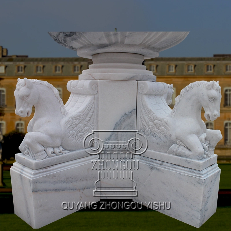 Personalização básica Hand-Carved Cavalo jardim do pátio em mármore branco Marsillia Fonte de Trevi