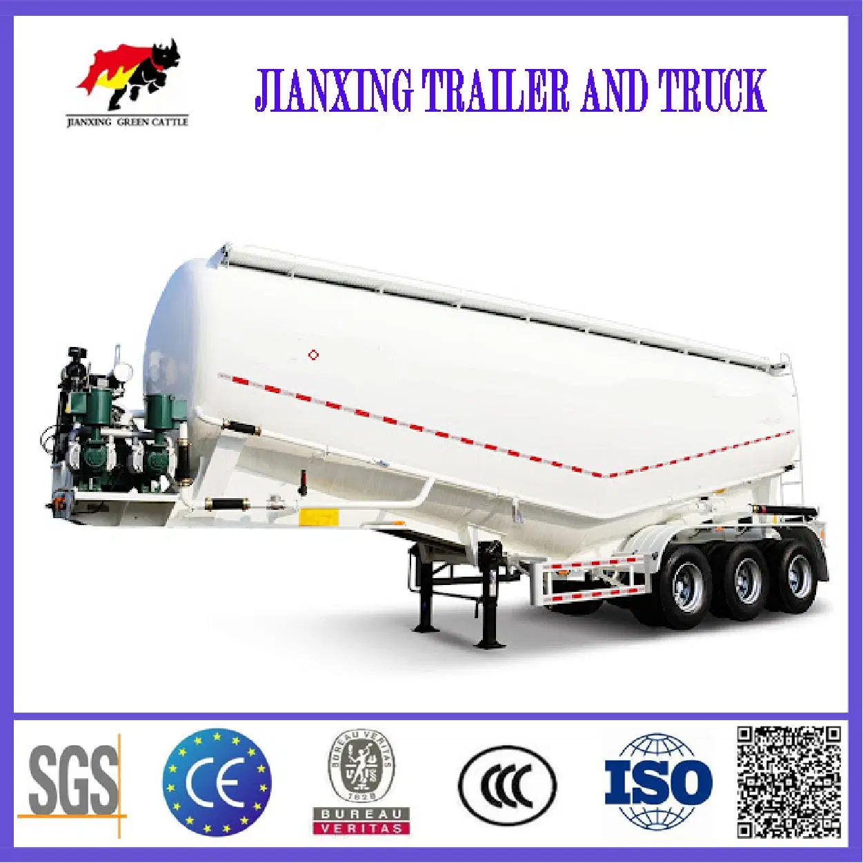 3 Alxes Diesel Engine Tanker 45 Cbm Bulk Cement Tank Trailer