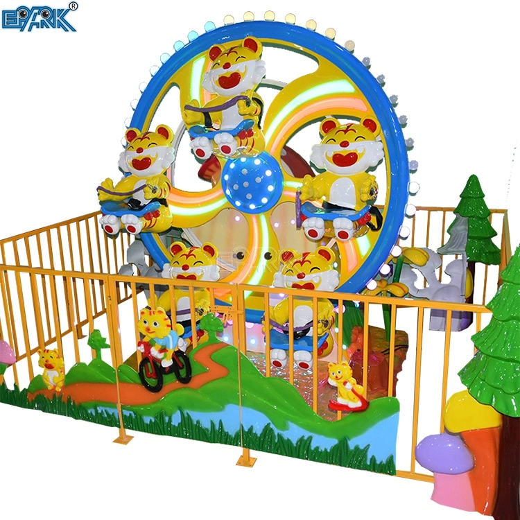 Tigres felices con el parque de atracciones Fence Rides Kids Small Rueda de Fris Tiger Rides