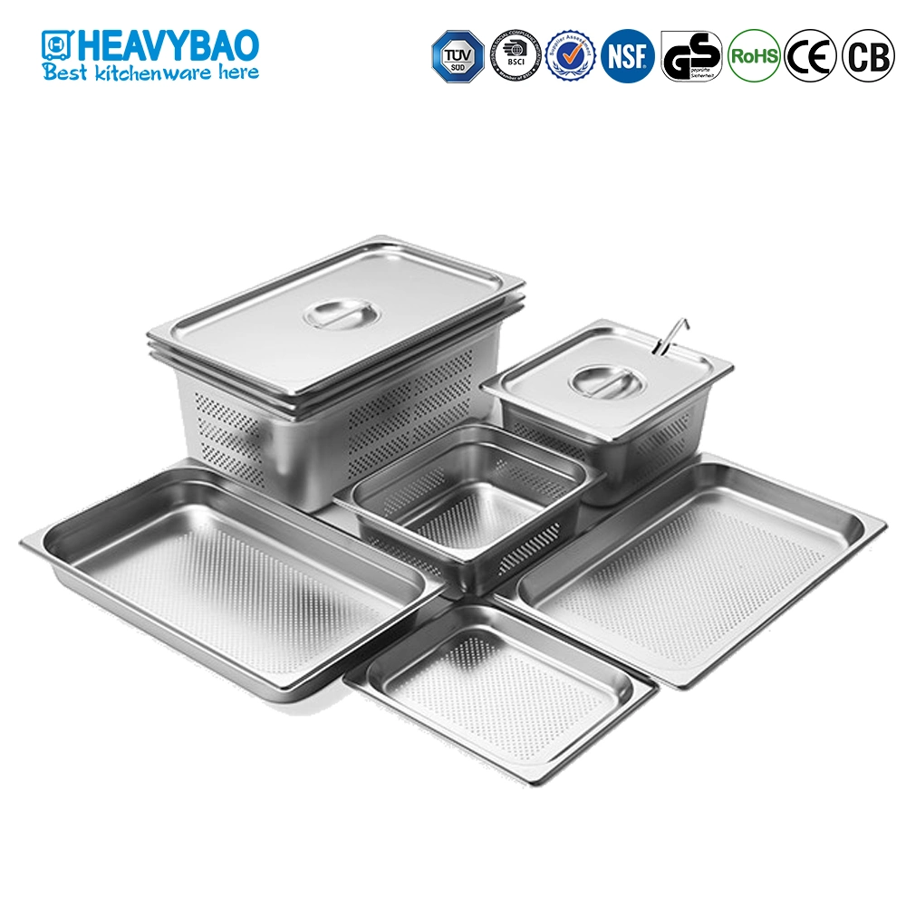 Heavybao All Types Stainless Steel Standard Perforated Gn Pan Notched Cover Lid