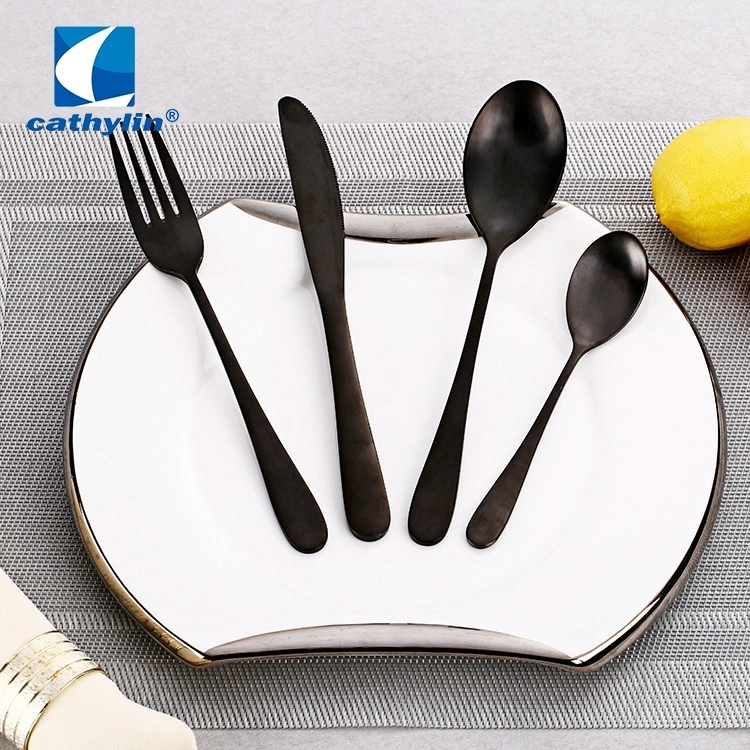 Food Grade Modern Black Metal 18/10 Ss Dinnerware for Travel