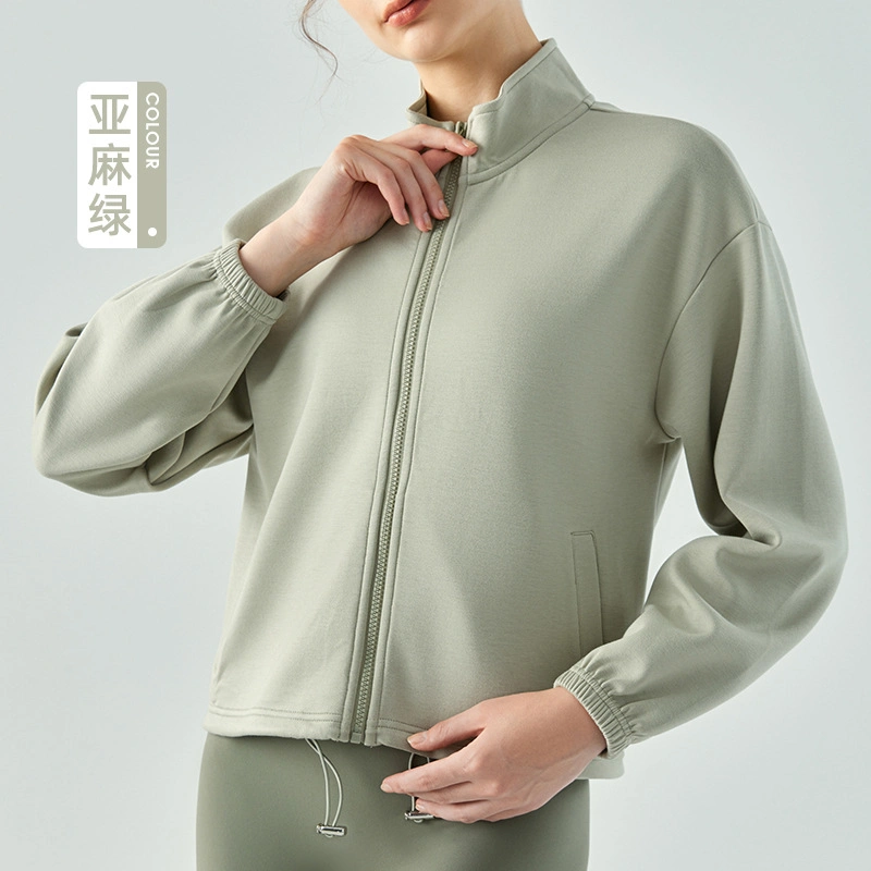 Blusão de vestuário Yoga Yyrou Air Layer para mulher, Outono e Inverno Gola subida Sportswear de manga comprida Autumn e Winter Fitness Camisola de proteção