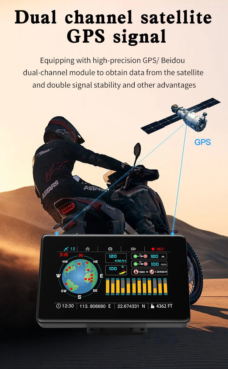 4inch Touch DVR Motorcycle Monitor Cámara sistema Odometer Multi-función de GPS Latitude Compass para motocicleta