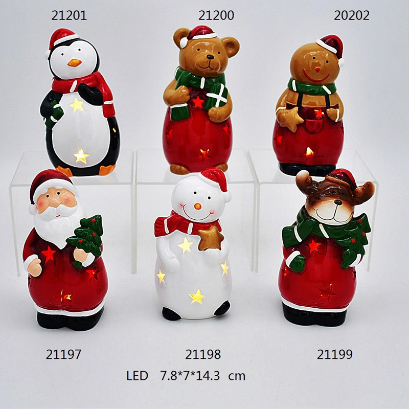 Ceramic Christmas Handpainted Santa Assortments with LED for Home Decoration