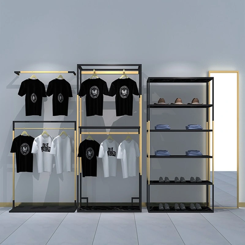 Gold Stainless Steel Metal Hanging Rack Wall Mounted Display Racks for Clothing Store