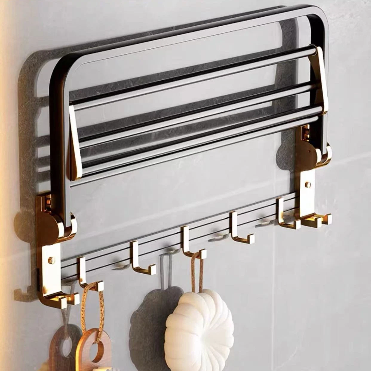 Bathroom Accessories Black Gold Hardware Hanging Towel Rack Set Towel Rack