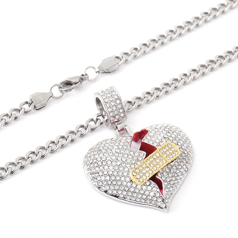 Provence Jewelry Special Design White Gold Plated Solid 925 Silver Vvs Moissanite Diamond Iced out Break Heart Pendant