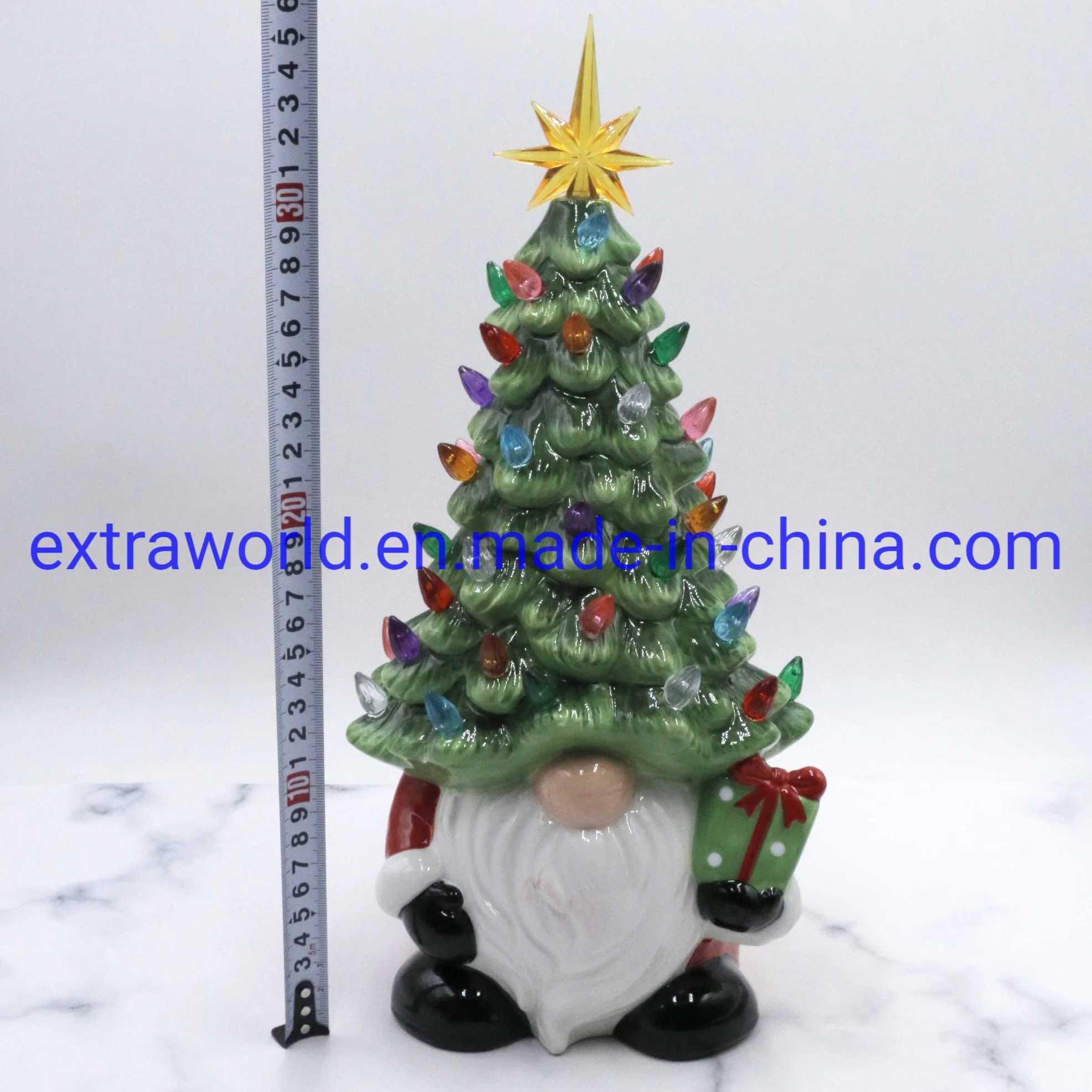 Home Decor Ceramic Gnome Decorative Christmas Tree Holiday Light Decoration Using Battery Powder