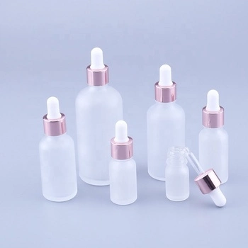 Rose Gold Frosted Pink Cosmetic Essential Oil Serum Glass Dropper 30 Ml Bottles