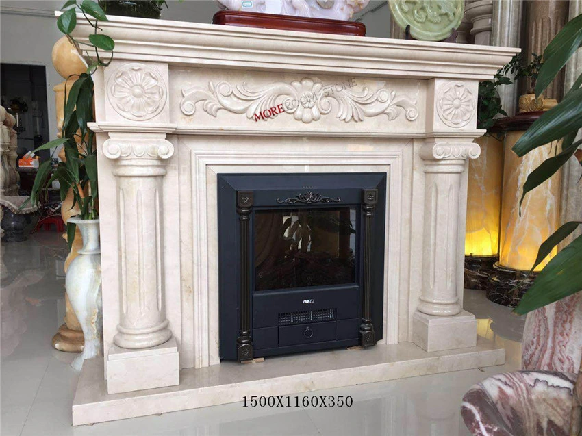 Moreroom Stone Customized Caving Beige Marble Fireplace Design