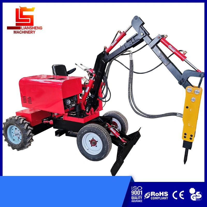 Equipped with 6 Types Auxiliary Equipment Wood Grabber, Brick Hole Machine, etc., Multifunctional Four-Wheel Excavator 360-Degree Rotating 8HP Diesel Engine