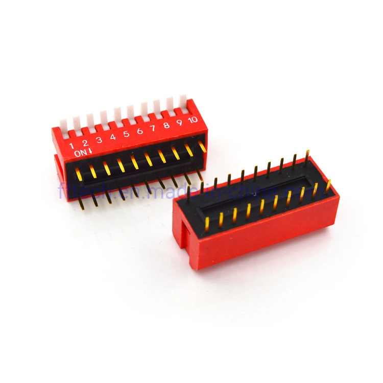 Factory Supply 2.54mm Piano Type DIP Switch 10 Way 10 Pin Through Hole PCB Mount DIP Switch