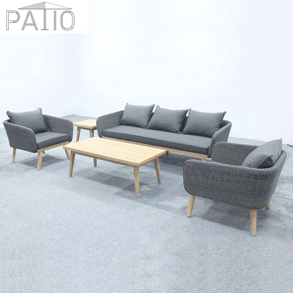 Jardim exterior Luxury 5PCS móveis de vime Vime conversa da mesa de corte transversal de canto sofá com coxim