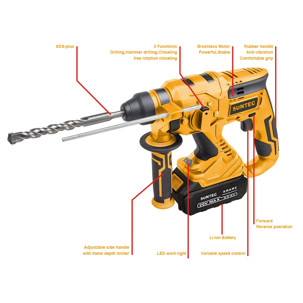 Suntec 20V SDS-Plus martillo perforador inalámbrico sin escobillas eléctricos