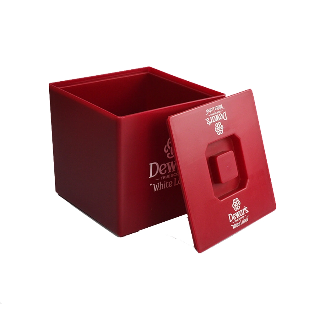 Double Wall Square Plastic Wine Bucket with Ice Scoop