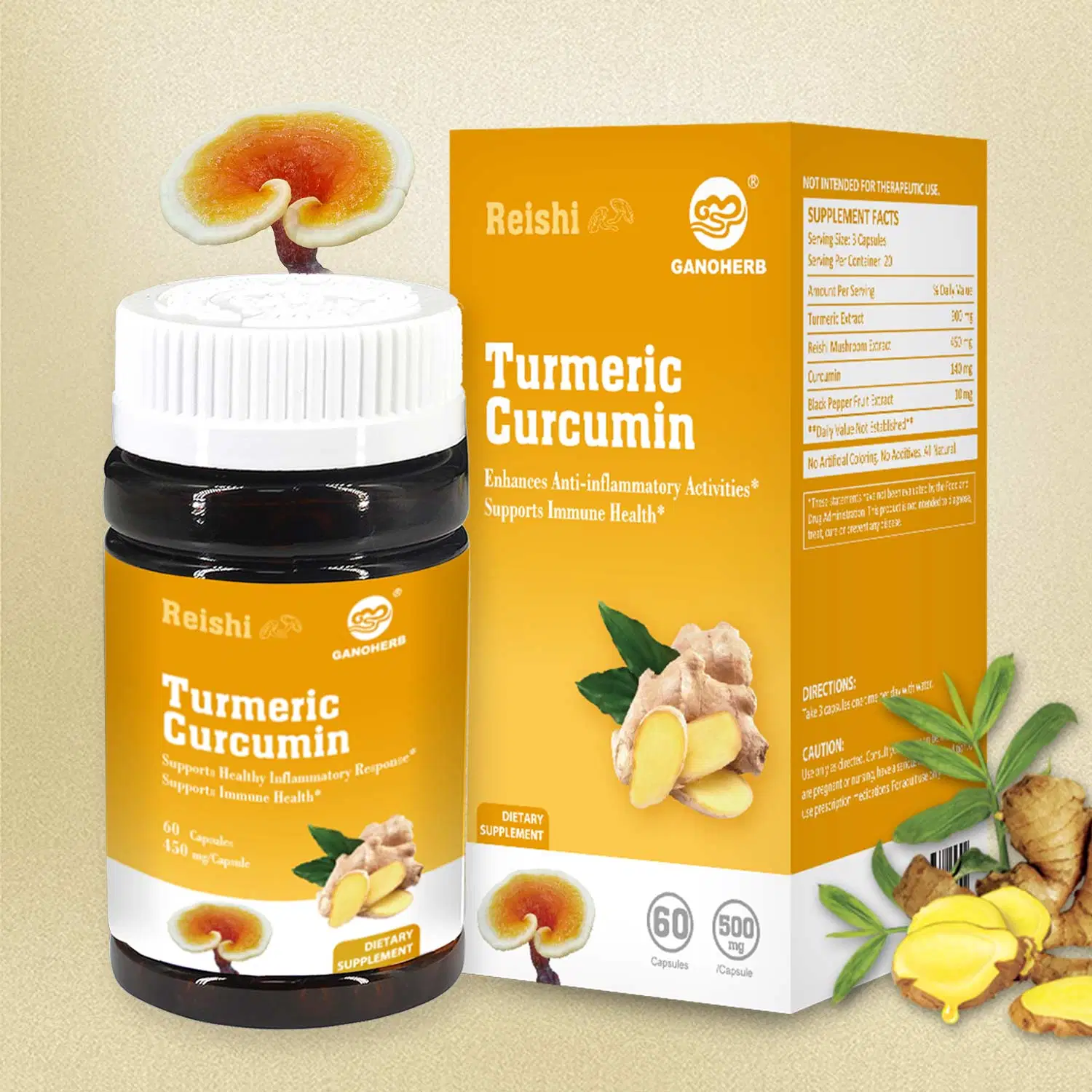 Reishi Herbal Turmeric Curcumin Capsules for Premium Pain Relief