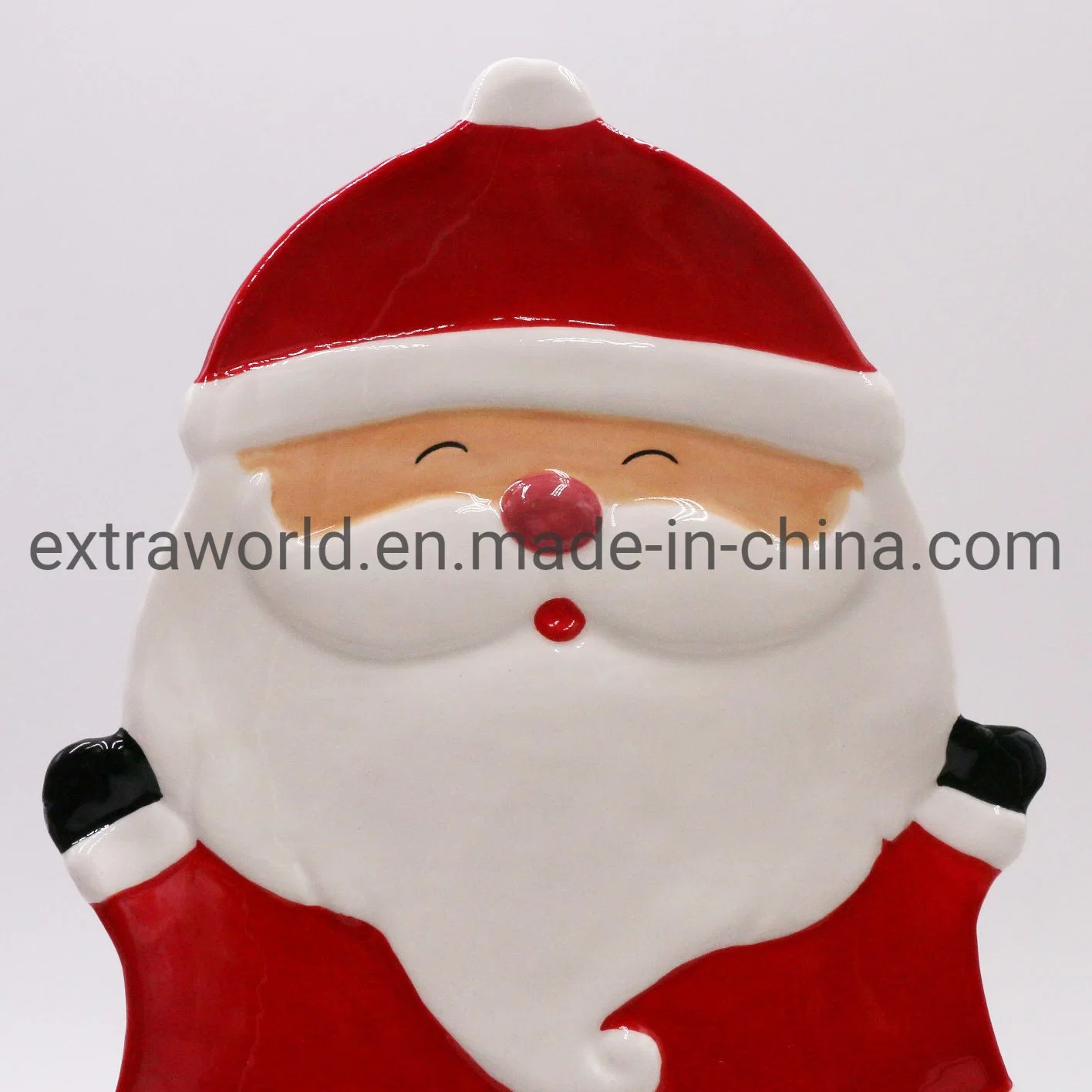 Promotional Ceramic Hand Painted Santa Claus Jumping Oval Plate for Christmas Gift