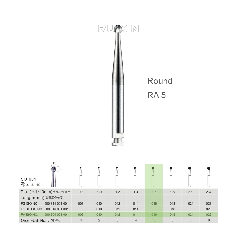 Usage clinique dentaire Type à verrou CA basse vitesse en carbure rond Chirurgie orale de burs RA-5 ISO 001/016