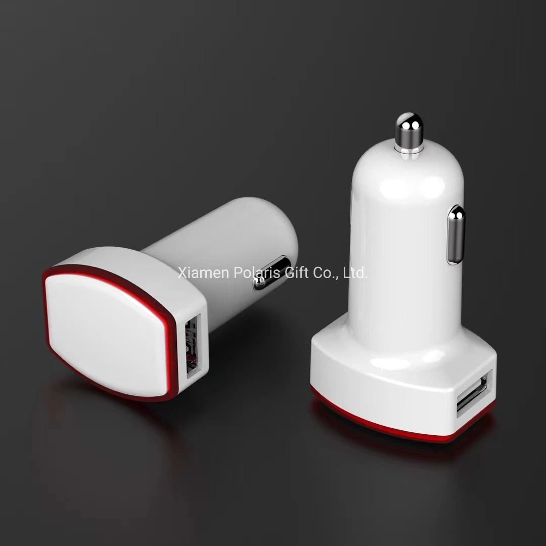 Custom Logo Type-C Universal Smart Electric Dual 2 Port Cell Phone USB Car Quick Charger with LED