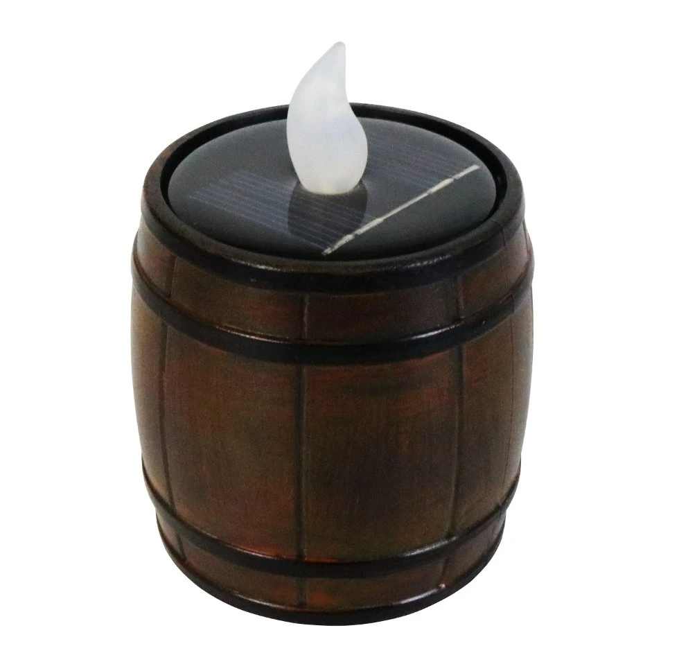 Lumière blanche et chaude Oak Barrel Solar Tea Light LED étanche Bougie sans flamme pour la décoration de la maison du bar à manger