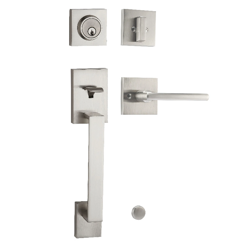 Modern Exterior Door Handle Set with Door Handle Lever and Single Cylinder Deadbolt