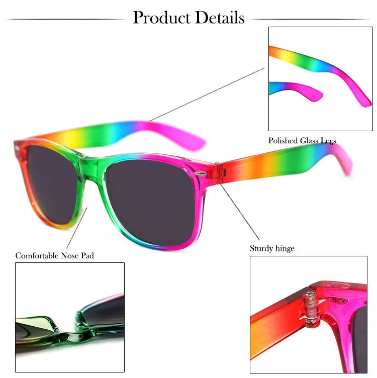 2023 Unisex Rainbow Frame Custom Logo Colorful Rainbow Gafas de sol