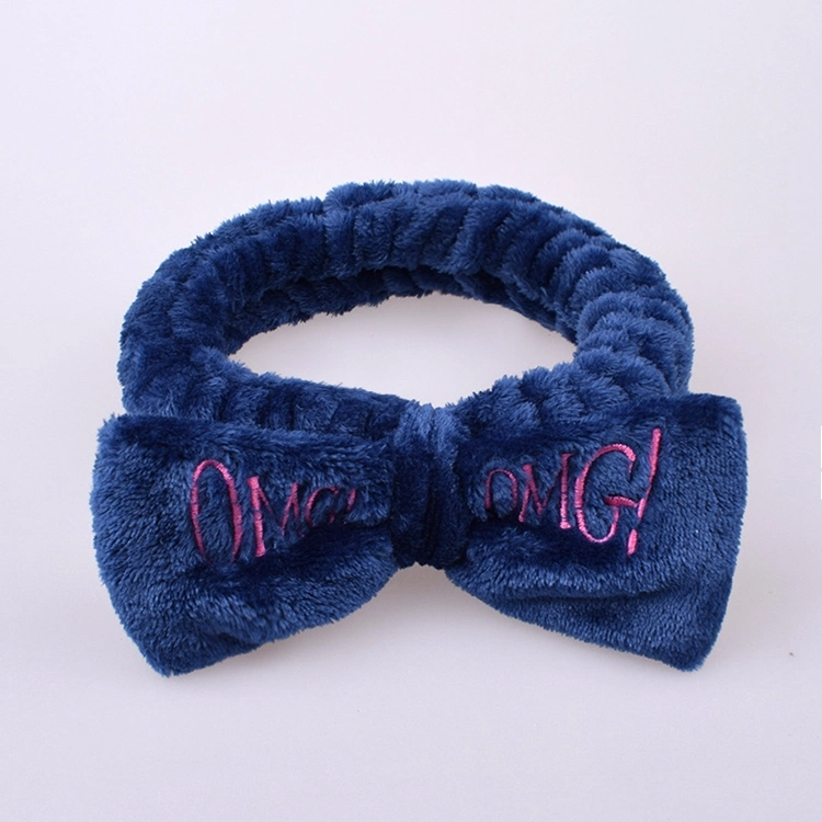 Wholesale Girls cute visage lavage en peluche Hairband OMG lettres Bow Coral Fleece Headband maquillage Turban Accessoires pour cheveux pour femmes