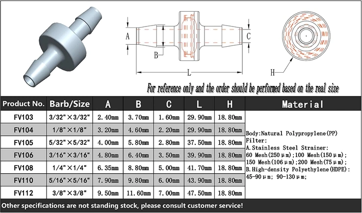 مبيت PP خرطوم مقاس 3/16 بوصة بحجم 4.8 مم HDPE/Strawiner من الفولاذ المقاوم للصدأ فلتر شبكي من الهواء لتنقية المياه