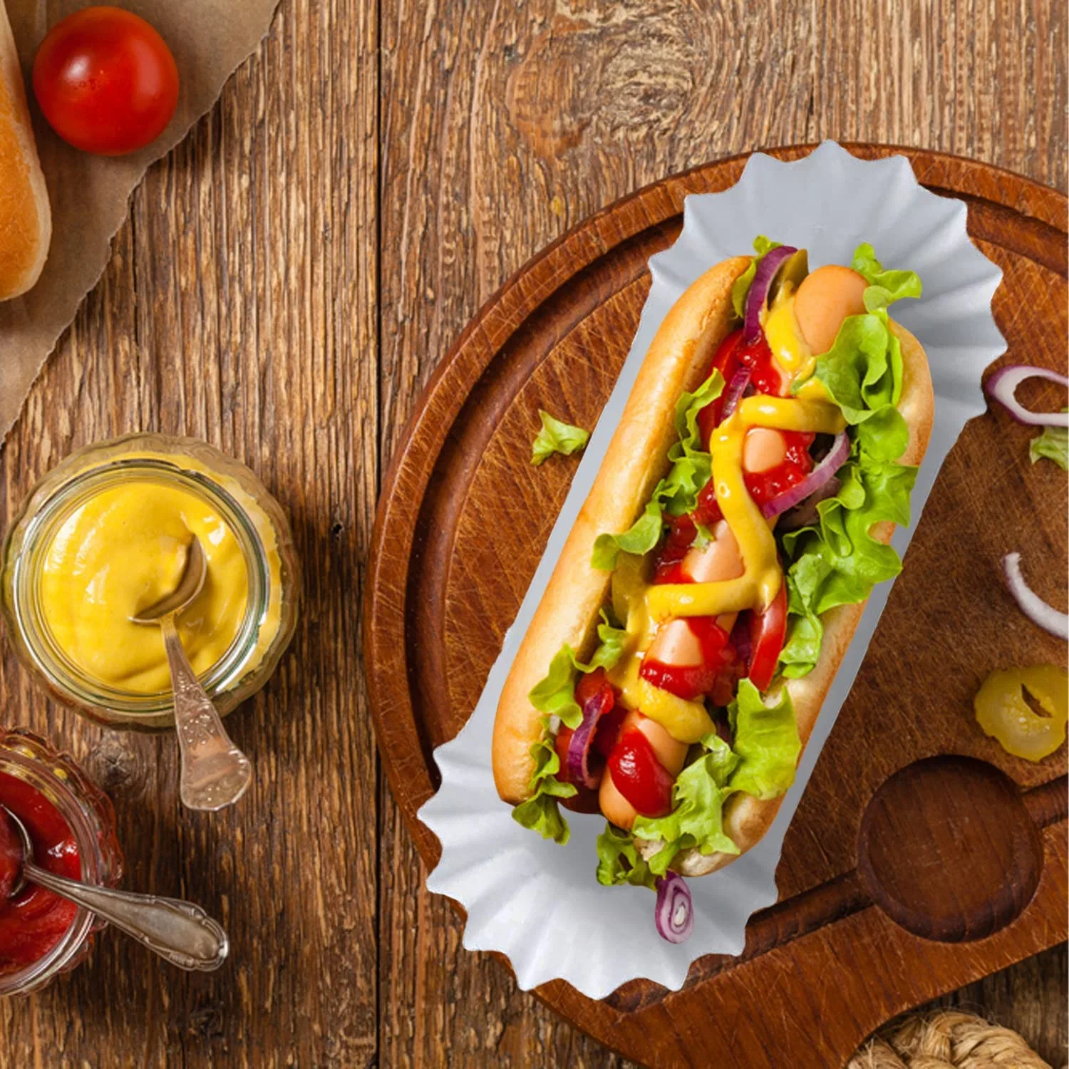 Custom Printed Disposable Greaseproof Kraft Paper Food Tray Paper Hot Dog Tray