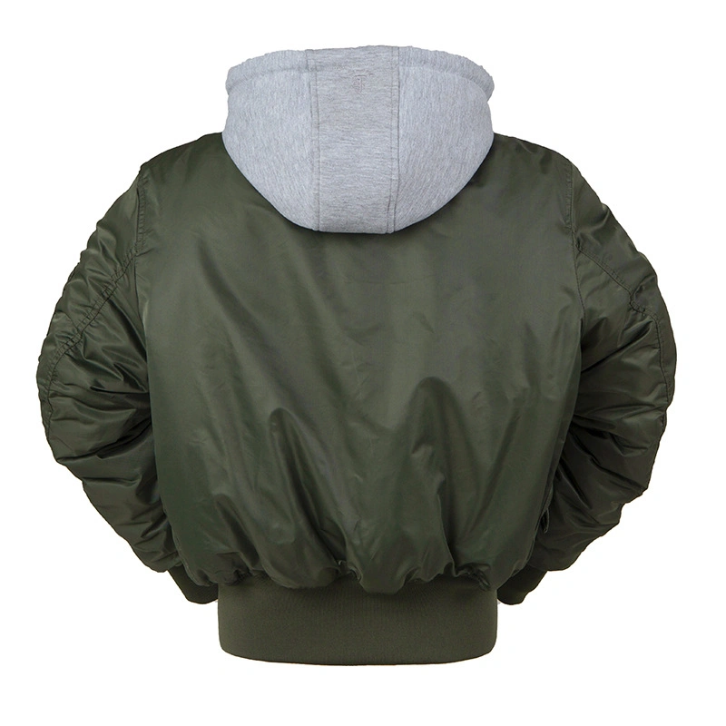 Men&prime; S Waterproof/ Windproof Green Varsity Hooded Flight Fashion Bomber Jackets