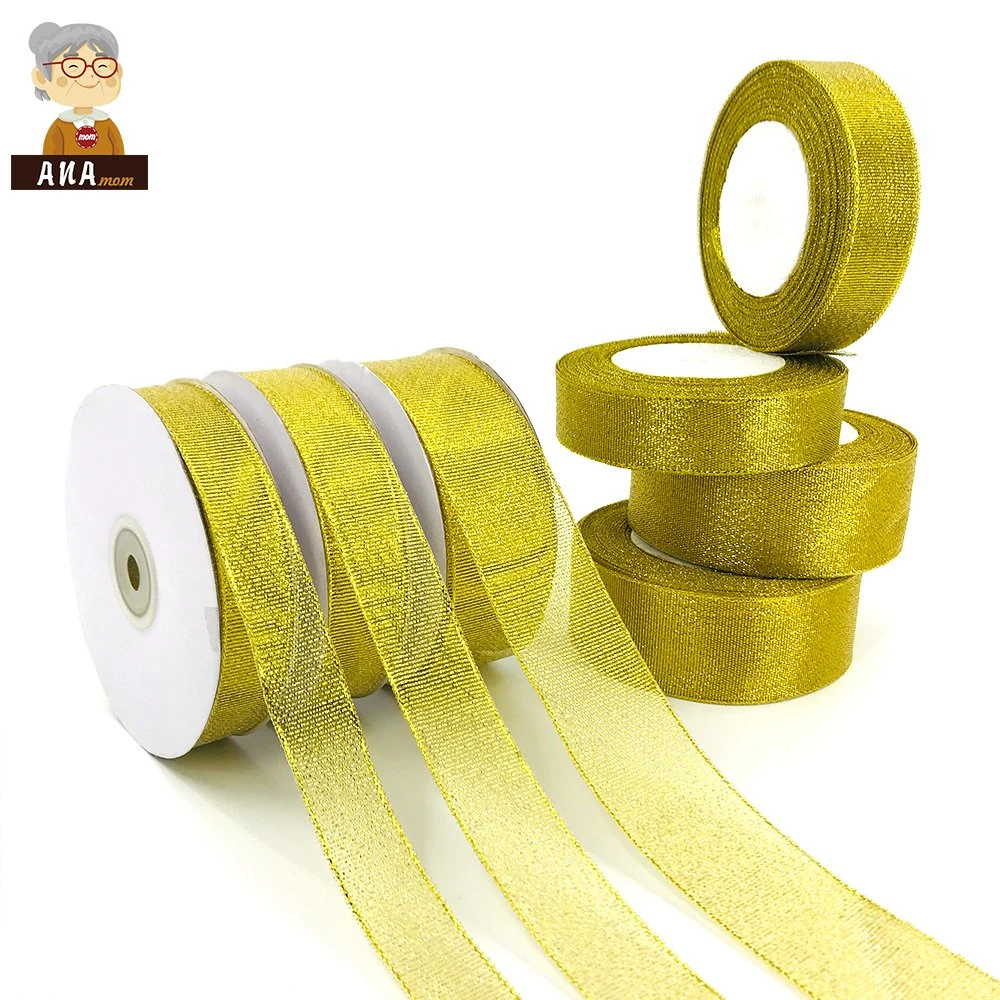 Hot Selling Single Double Faced 15mm 25mm 75mm Width Poly Glitter Tape Gold and Silver Metallic Ribbon for Gift Packaging