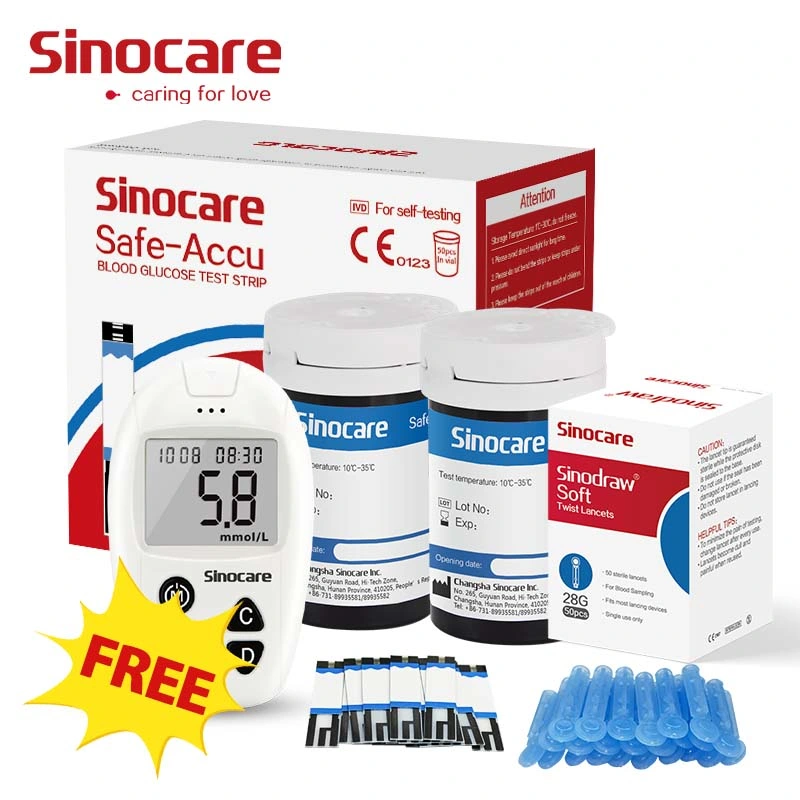 Sinocare Blood Glucose Meter Quick Test High Accuracy Rate Blood Glucose Meter for Diabetes Patients with Certification CE