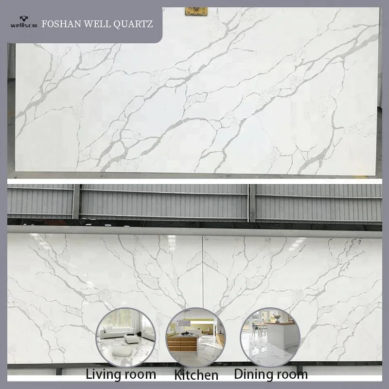 Artificial Calacatta Stone Solid Surface Cut -to-Size White Marble Quartz Countertops Slabs