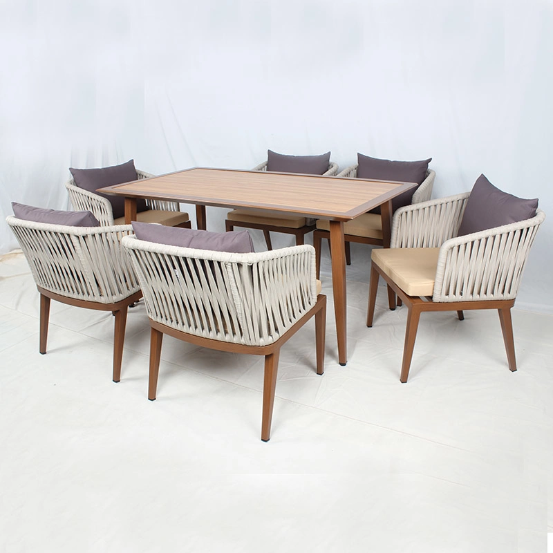 Outdoor Rope Aluminum Garden Dining Table and Chair Set Patio Furniture