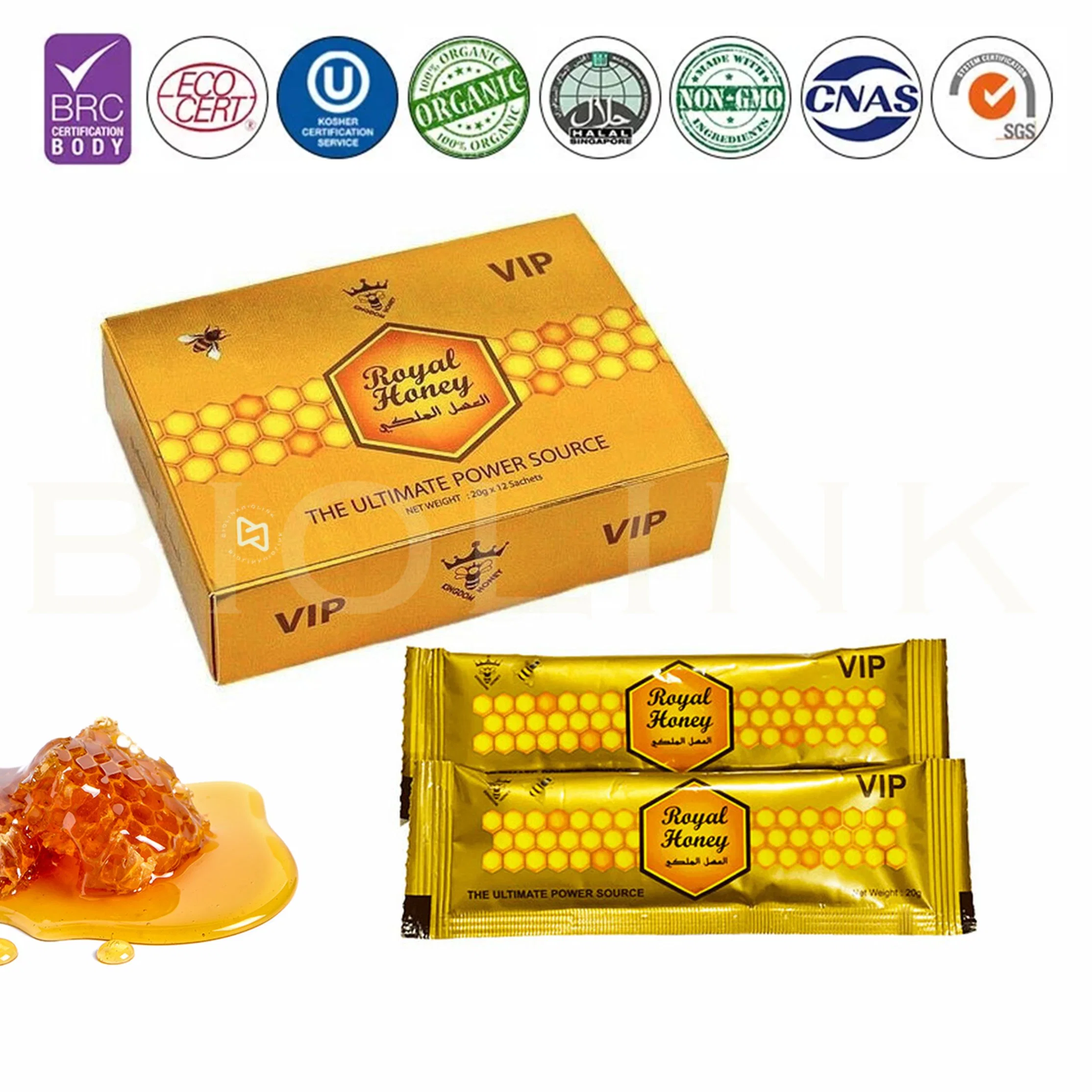 Biolink OEM ODM Factory Honey Crown Royal Etumax Royal Honey Vital Honey 12 Sachets 24 Sachets