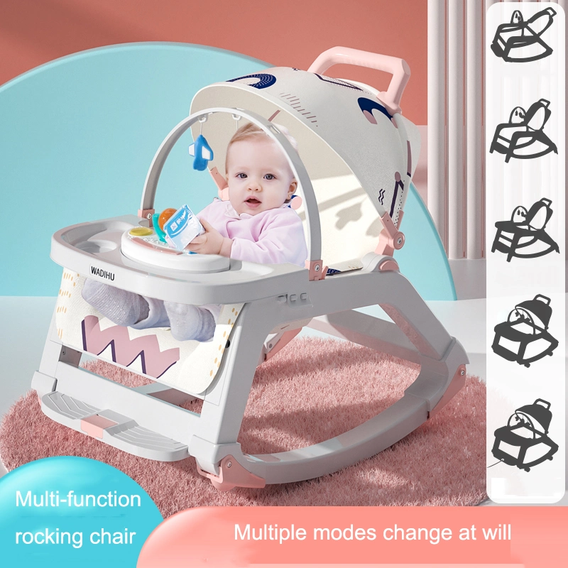 Fashion Baby Rocking Chair Can Be Folded with Wheels Can Sit Can Lie Baby Multi-Functional Dining Chair Portable