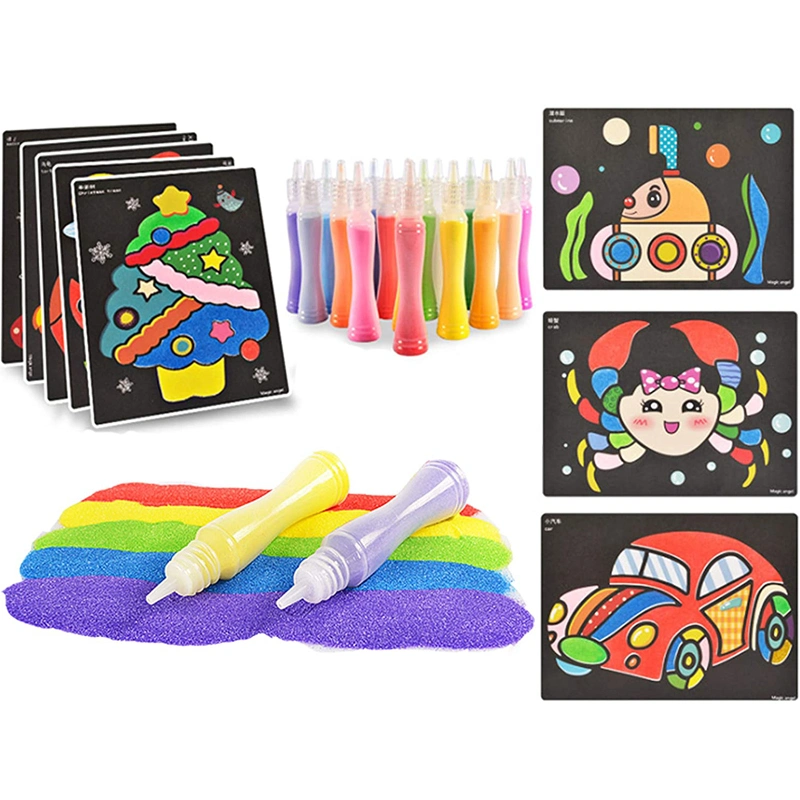 18 Colored Peel and Moving Sand Painting Art Kits Sheets for Kids Scenic Sand with 26 Sheets Sand Art Painting Cards