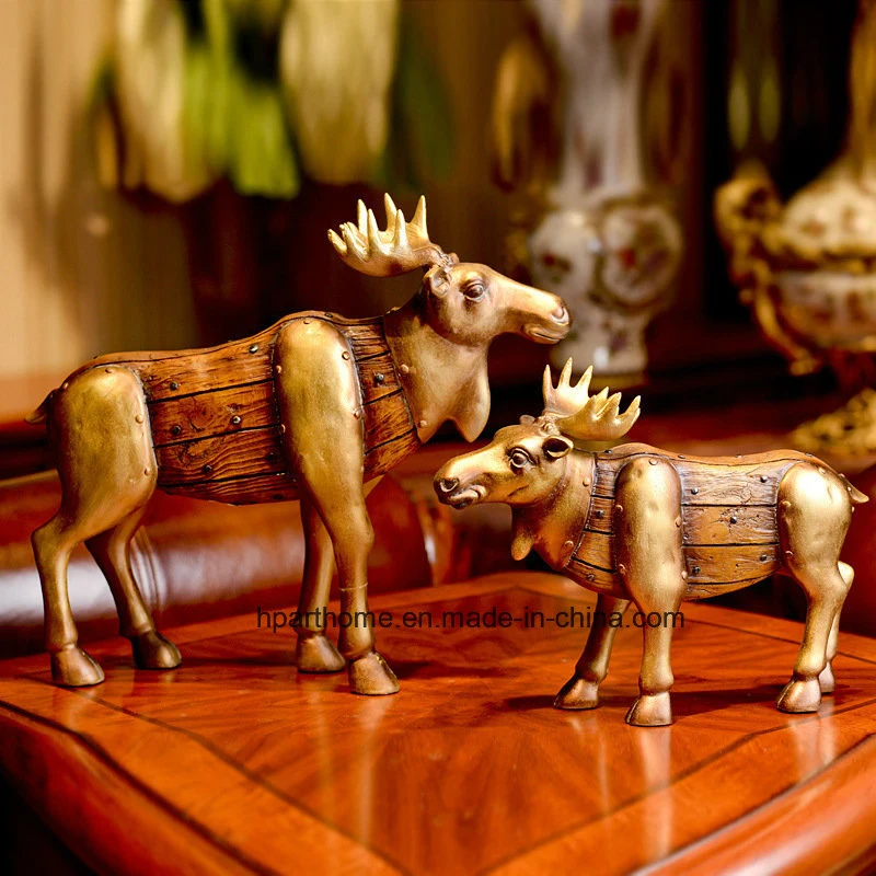 Startseite Dekor Antike Goldmoose Skulptur Polyresin Weihnachtsgeschenk Kunsthandwerk