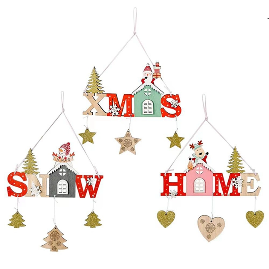 2023 Christmas Wooden Sled Pendant Ornaments Christmas Decoration for Home New Year 2023 Gift Natal Xmas Tree Noel Decor