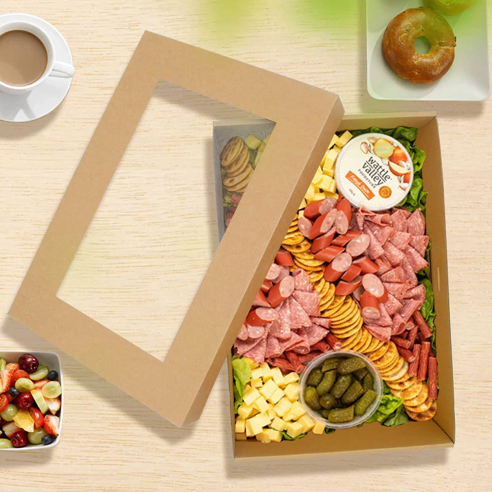 Serviço de mesa descartável Bento almoço take-away alimentos Kraft papel alimentos pastando catering Caixa com tampa de janela