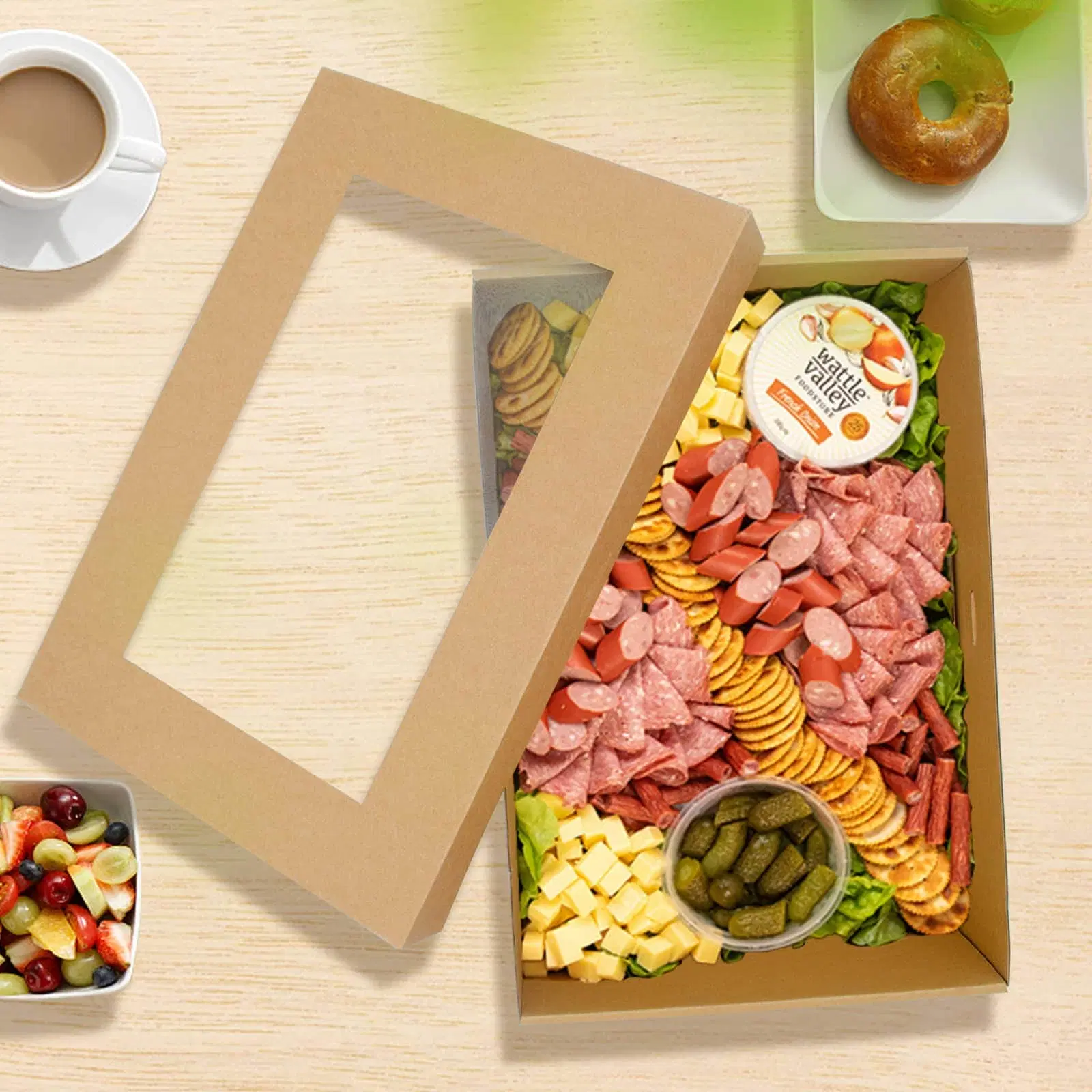 Vajilla desechable Bento almuerzo comida Takeaway comida Kraft papel pastado Catering Caja con tapa para ventana